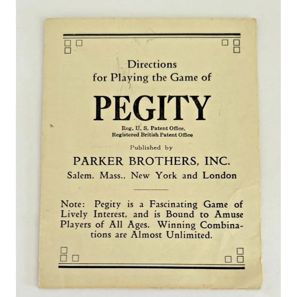 Pegity Game Instructions Parker Brothers Game Instructions Only Vintage